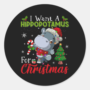 Pegatina Redonda Quiero Un Hipopótamo Para Los Navidades Hippo Cand