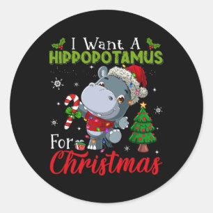 Pegatina Redonda Quiero Un Hipopótamo Para Los Navidades Hippo Cand