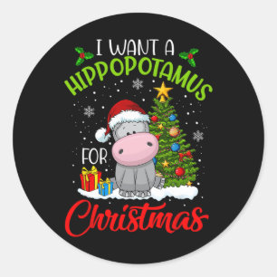 Pegatina Redonda Quiero Un Hipopótamo Para Los Navidades Santa Hipp
