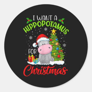 Pegatina Redonda Quiero un hipopótamo para Navidad 