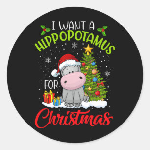 Pegatina Redonda Quiero un hipopótamo para Navidad Hipopótamo de Na