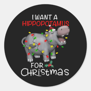 Pegatina Redonda Quiero un hipopótamo para Navidad Hippo Xmas Para