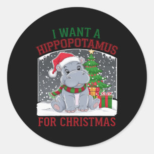 Pegatina Redonda Quiero Un Hipopótamo Para Navidades Navidades Cuid