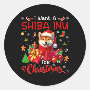 Pegatina Redonda Quiero Un Inu Shiba Para El Propietario De Navidad