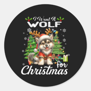 Pegatina Redonda Quiero Un Lobo Para Navidades Dones Cuidados Costu