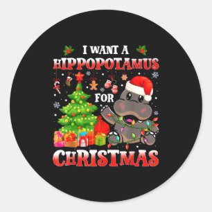 Pegatina Redonda Quiero un Navidad Hiptamus Divertido Xmas Amante d