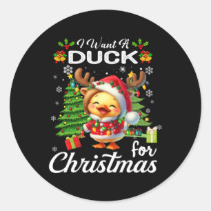 Pegatina Redonda Quiero Un Pato Para Navidades Con Regalos Cuidados