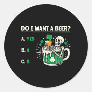 Pegatina Redonda ¿Quiero una cerveza divertido día de San Patricio