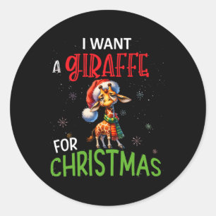 Pegatina Redonda Quiero Una Girafa Para Los Navidades Divertidos.