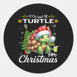 Pegatina Redonda Quiero Una Tortuga Para Los Navidades Con Los Rega