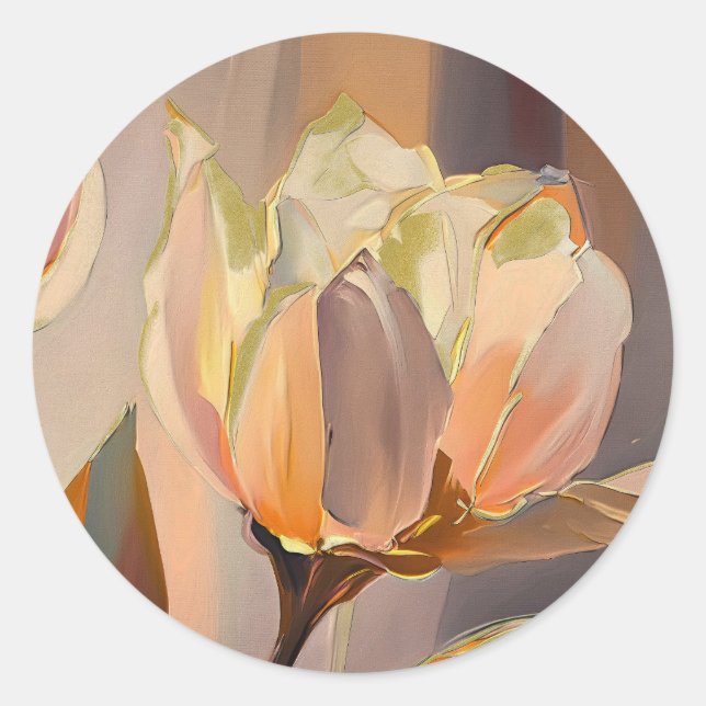 Pegatina Redonda Quiet Bloom – Abstract Tulips In Soft Gold (Anverso)