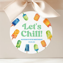 Pegatina Redonda Quill Blue Retro Popsicle Birthday Party