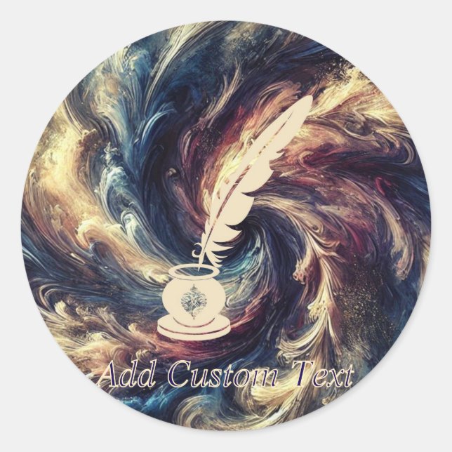 Pegatina Redonda Quill Pen Arte abstracto moderno (Anverso)