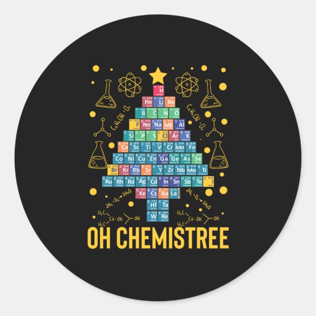 Pegatina Redonda Química Ciencia Química Química Árbol de Navidad Q (Anverso)