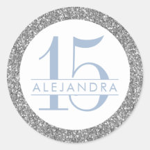 Quince Años Purpurina de Plata Azul Dusty