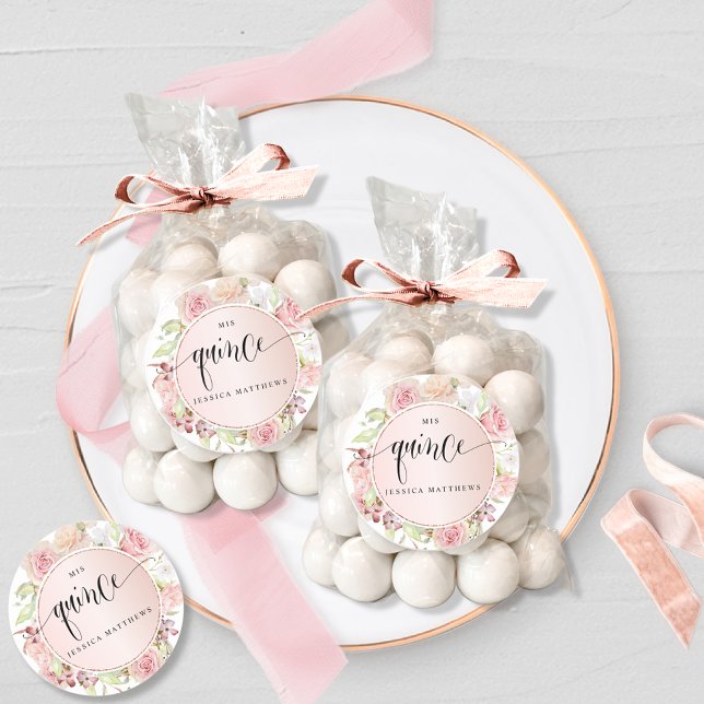 Pegatina Redonda Quince, Español, Rosa, Rosa Rubor Floral de oro (Subido por el creador)