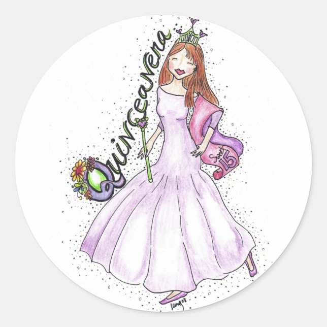Pegatina Redonda Quinceanera (Anverso)