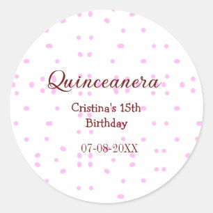 Pegatina Redonda Quinceanera anos 15 años añadir puntos rosados