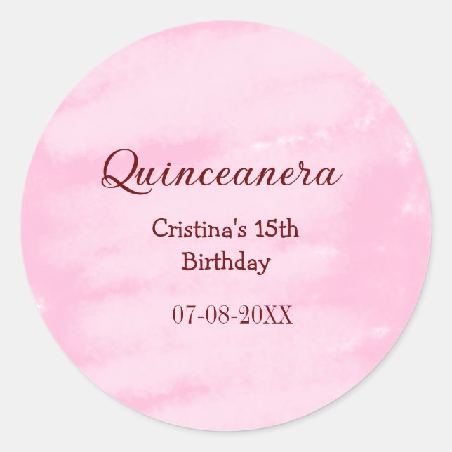 Pegatina Redonda Quinceanera anos 15 años añadir textura de nombre (Anverso)