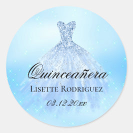 Pegatina Redonda Quinceanera azul bebé personalizada