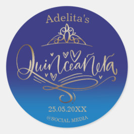 Pegatina Redonda Quinceañera azul real 15 años