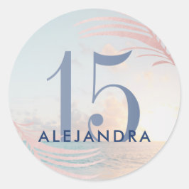 Pegatina Redonda Quinceañera Beach 15th Birthday Favor
