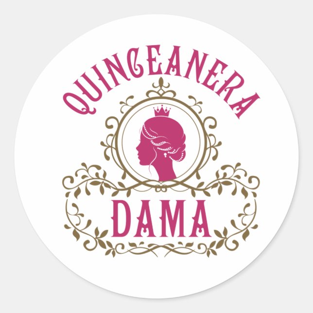 Pegatina Redonda Quinceanera Dama (Anverso)