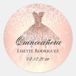 Pegatina Redonda Quinceanera de oro Rosa personalizada