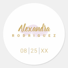 Pegatina Redonda Quinceanera de púrpura pálido y oro