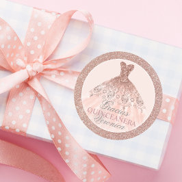 Pegatina Redonda Quinceañera Española Mis Quince Rosa