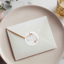 Pegatina Redonda Quinceanera floral acuarela