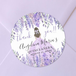 Pegatina Redonda Quinceañera Floral Gracias Morado