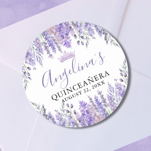 Pegatina Redonda Quinceanera floral púrpura