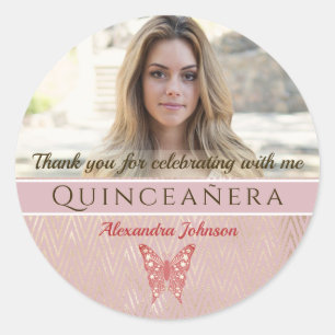 Pegatina Redonda Quinceañera Foto Gracias Sticker Redondo Clásico