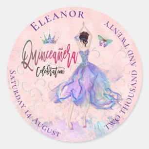 Pegatina Redonda Quinceanera Iridescente Rubor Glam DNI