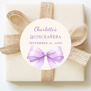 Pegatina Redonda Quinceañera lazo lavanda marfil