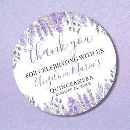 Pegatina Redonda Quinceañera Morada Agradecimiento