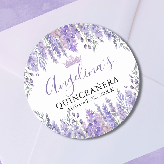 Pegatina Redonda Quinceañera Morado Floral (Floral Purple Quinceanera Classic Round Sticker)
