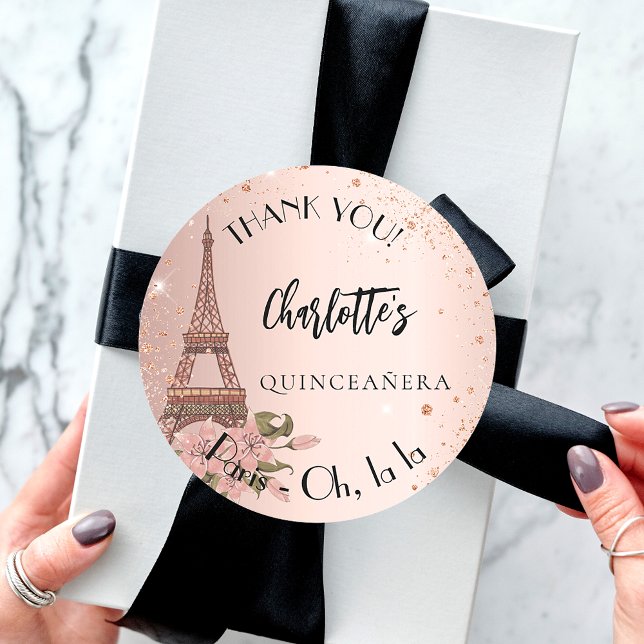 Pegatina Redonda Quinceanera Paris Torre Eiffel gracias (Subido por el creador)