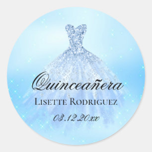 Pegatina Redonda Quinceañera Personalizada Baby Blue