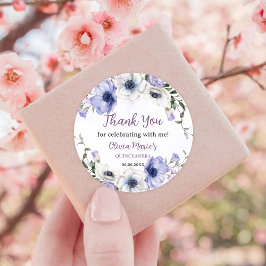 Pegatina Redonda Quinceañera Purple Lilac Floral Tiara Butterflies