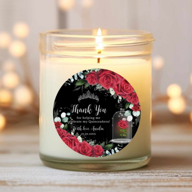 Pegatina Redonda Quinceañera Red Floral Encantada Rosa Negro (Subido por el creador)