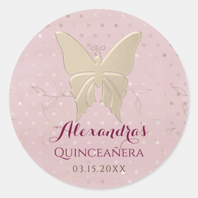 Pegatina Redonda Quinceañera Rosa Claro (Anverso)