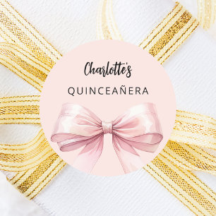 Pegatina Redonda Quinceanera rosada