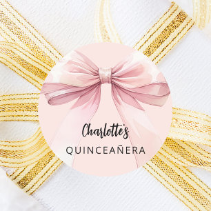 Pegatina Redonda Quinceanera rosada