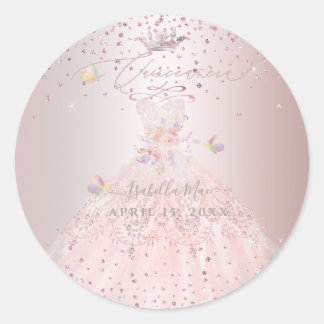 Pegatina Redonda Quinceanera Rubor Purpurina Gown Sweet Peas Classi