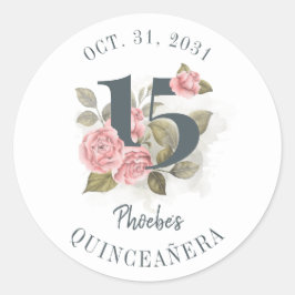 Pegatina Redonda Quinceanera Rustic Floral 15 cumpleaños