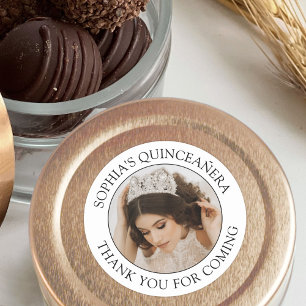 Pegatina Redonda Quinceañera Simple Photo Black and White Gracias
