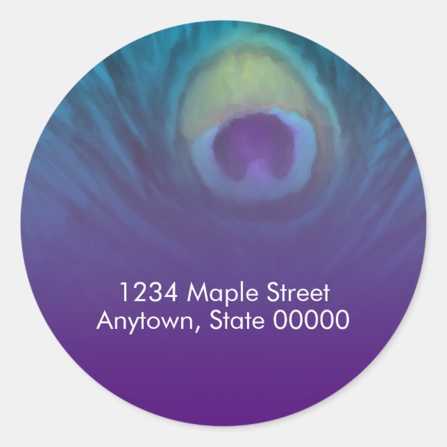 Pegatina Redonda Quinceanera Verde azulada y púrpura pavo real (Anverso)