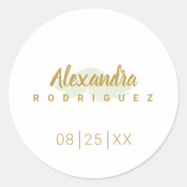 Pegatina Redonda Quinceanera verde y oro de la menta